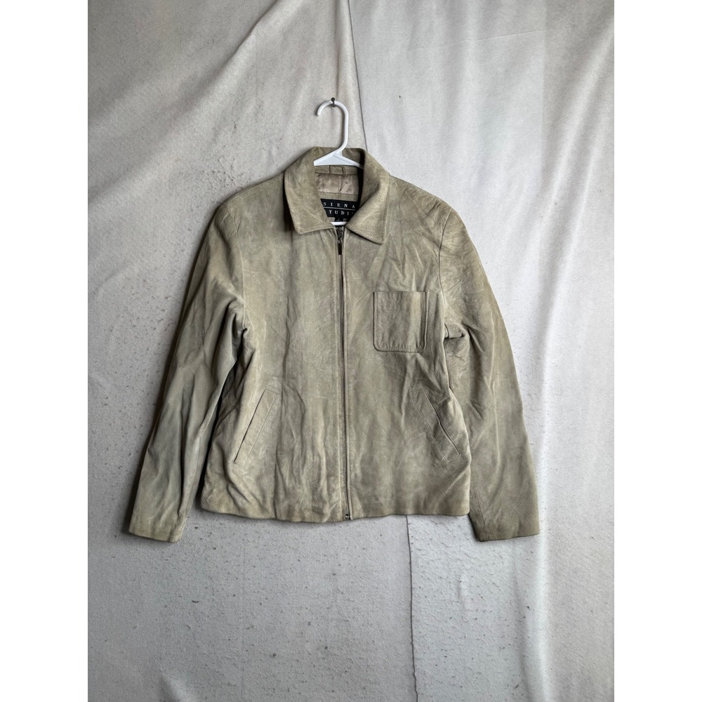 Siena Studio Mens Tan Suede Leather Full Zip Jacket Large Taupe Minimalist